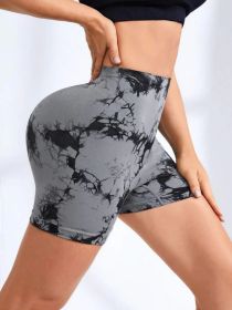 Women's Tie Dye High Waist V-Back Scrunch Yoga Shorts, Seamless Sport Athletic Shorts With Stretch Fabric, Fitness Workout Bottoms (Color: grey, size: L)