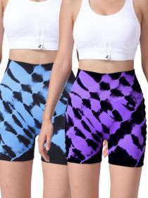 2 Pack Us Local Women's Side Cut-Out Tie-Dye Seamless Hip Lift High Waist Sports Fitness Yoga Shorts (Color: 2PACK2, size: S)