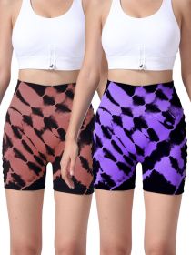 2 Pack Us Local Women's Side Cut-Out Tie-Dye Seamless Hip Lift High Waist Sports Fitness Yoga Shorts (Color: 2PACK3, size: M)