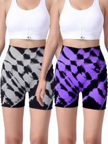 2 Pack Us Local Women's Side Cut-Out Tie-Dye Seamless Hip Lift High Waist Sports Fitness Yoga Shorts (Color: 2PACK1, size: M)