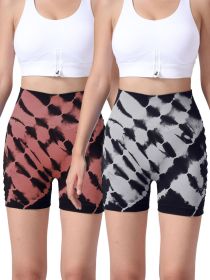 2 Pack Us Local Women's Side Cut-Out Tie-Dye Seamless Hip Lift High Waist Sports Fitness Yoga Shorts (Color: 2PACK4, size: S)
