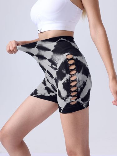 Women's Tie-dye Side Bow Hollow High Waist Hip Lifting Sports Fitness Yoga Shorts