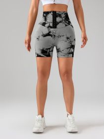 Tie Dye Button Everyday Wear Spring Summer Sports Shorts, High Waist Butt Lift Tie Dye Shorts (Color: grey, size: S)