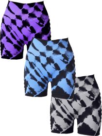 3 Pack Women's Side Cut-Out Tie-Dye Seamless Hip Lift High Waist Sports Fitness Yoga Shorts (Color: 3PACK2, size: M)