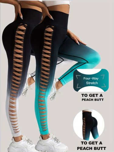 2 Pack Cut Out Ombre Gradient Color Hollow High-waist Butt-lifting Fitness Women's Yoga Pants