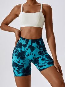 High Waist Tummy Control Yoga Shorts For Women, Tie-Dye Ruched Booty Lifting Workout Fitness Shorts, Hip Lifting Sports Activewear (Color: Royal blue, size: L)