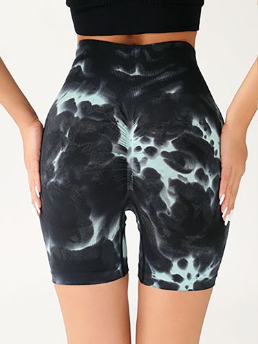 High Waist Tummy Control Yoga Shorts For Women, Tie-Dye Ruched Booty Lifting Workout Fitness Shorts, Hip Lifting Sports Activewear