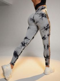 Cut Out Side Hollow Tie Dyed Yoga Pants, High Waist And Hip Lifting Fitness Pants With Side Hollow Seamless Sports Tights (Color: grey, size: M)