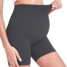 Women Maternity Shorts Seamless Pregnancy Underwear Shapewear Fitness Yoga Running Shorts High Waist Over The Belly Pants with Two Side Pockets (Color: grey, size: XXL)
