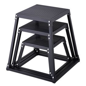 VEVOR Plyometric Jump Boxes, 12/18/24 Inch Plyo Box, Platform and Jumping Agility Box (Color: Rlack, size: 12 inch + 18 inch + 24 inch)