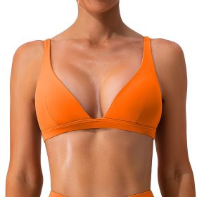 1Pc/3Pcs Women Deep V-Neck Sports Bras U-Shaped Back Sport Bras Padded Strappy Crop Open Back Low Impact Bras Sexy Fitness Tank Tops with Removable Pa (Color: Orange, size: XL)